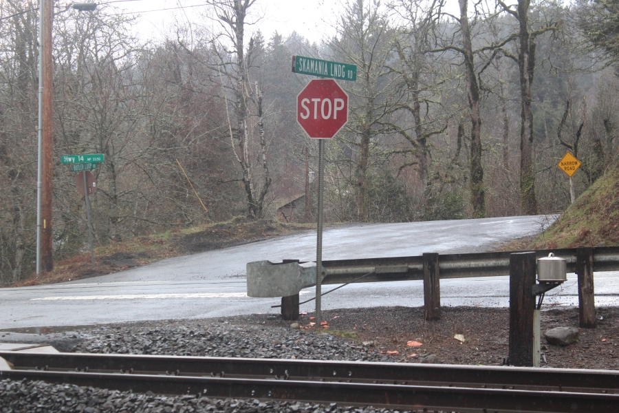 Doug Flanagan/Post-Record 
 Residents say that the east railroad crossing at Skamania Landing (above) is often blocked by trains for up to two hours.