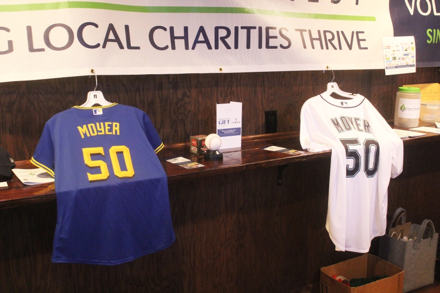 Jamie Moyer, a Washougal resident and former Seattle Mariners pitcher, donated several signed memorabilia items, including two jerseys, to the the Camas-Washougal Community Chest’s “Pitching In for a Cause” fundraiser, March 25, 2024.