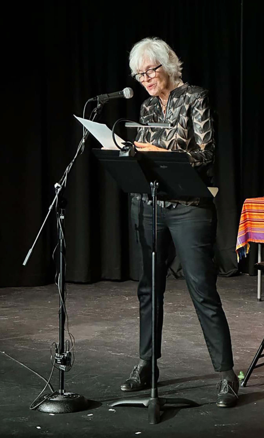 Washougal resident Susan Dingle reads poetry during an event in Vancouver, March 10, 2024. (Contributed photo courtesy of Deborah Nagano)