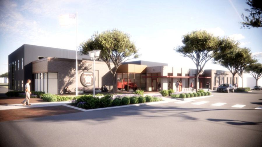 A rendering shows a design idea for the future Camas-Washougal Fire Department headquarters station in downtown Camas. (Illustration courtesy of the city of Camas)