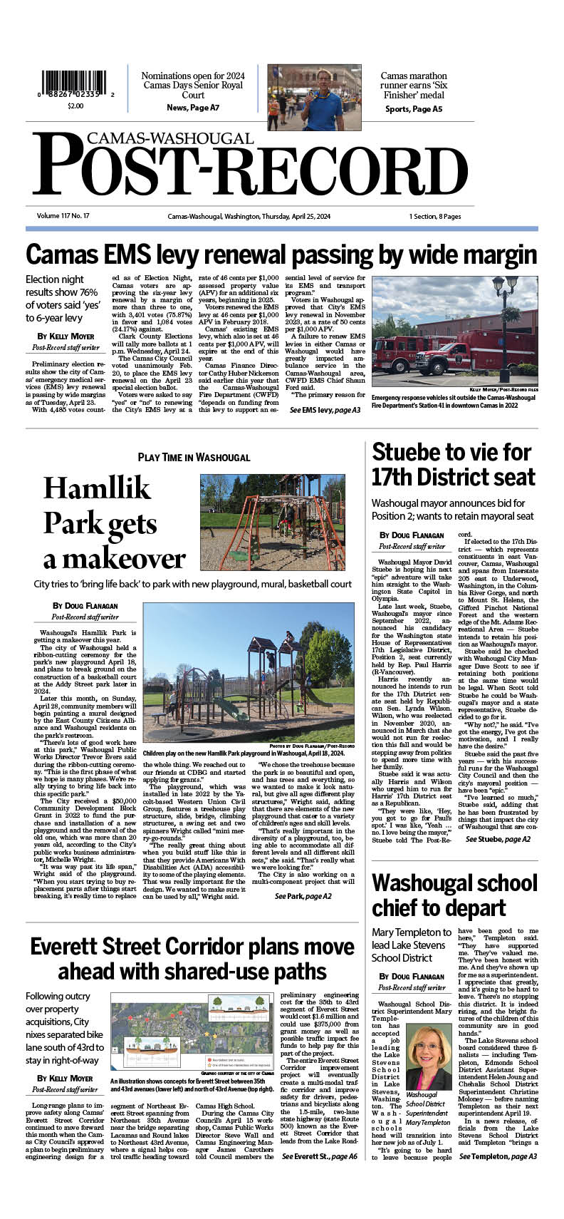 April 25, 2024 Camas-Washougal Post-Record newspaper front page