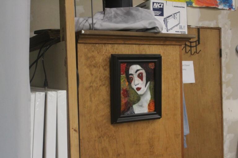 Doug Flanagan/Post-Record 
 A painting created by Angela Swanson hands on a back wall of the Adret Artist Collective&#039;s shared studio in Washougal. Swanson, a founding member of the Collective, passed away in August 2023.