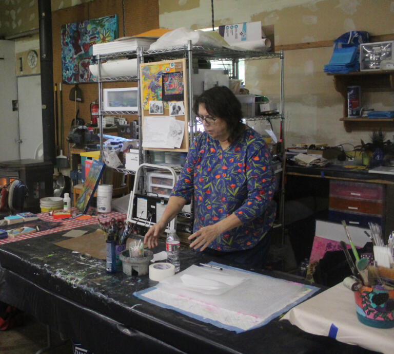 Doug Flanagan/Post-Record
Adret Artist Collective member Regina Westmoreland works at the Collective&rsquo;s shared studio in Washougal on May 2.