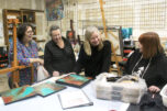 Adret Artist Collective members, from left to right, Regina Westmoreland, Judi Clark, Ellen Nordgren and Elizabeth Dye talk about their art at the Collective&rsquo;s shared studio space in Washougal on May 2, 2024. (Doug Flanagan/Post-Record)