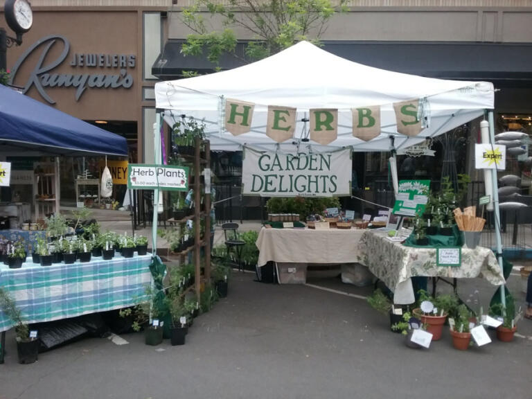 The Garden Delights Herb Farm vendor booth stands on Northeast Fourth Avenue in downtown Camas during a previous Camas Plant & Garden Fair.