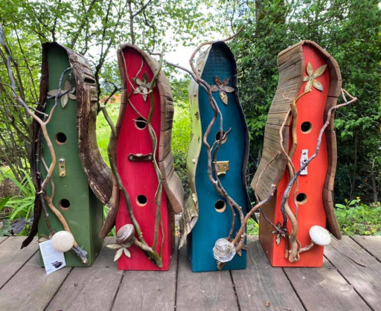 Colorful birdhouses by One Little Blackbird are among the types of garden accessories that will be available at the 25th annual Camas Plant & Garden Fair on Saturday, May 11, 2024.