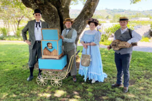 Storytellers dressed in historic clothing gather at Parker’s Landing during the 2023 Parkersville Day. (Contributed photo courtesy of Rene Carroll)