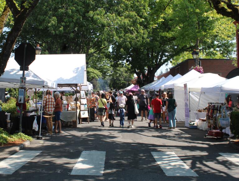 Vendors line Northeast Fourth Avenue in downtown Camas, Friday, July 26, 2024, for the first day of the 2024 Camas Days festival. (Kelly Moyer/Post-Record)