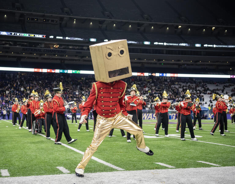 The Camas Papermakers band performs their halftime routine Saturday, Dec. 7, 2024, during the 4A State Championship game at Husky Stadium.