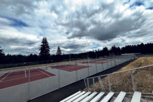 The Camas High School outdoor tennis courts are viewed from nearby bleachers on Monday, Aug. 12, 2024. (Kelly Moyer/Post-Record files)