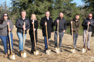 Dignitaries break ground at The Nines at Camas Meadows residential building site during the 2025 GRO Parade of Homes groundbreaking event on Thursday, Jan. 23, 2025. (Photos by Kelly Moyer/Post-Record)