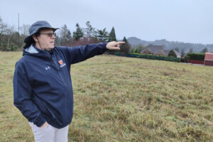 Washougal School District's interim superintendent, Aaron Hansen, points out features of a 31-acre Washougal-area property the school district may purchase as a new school site, Jan. 2, 2025. (Doug Flanagan/Post-Record)