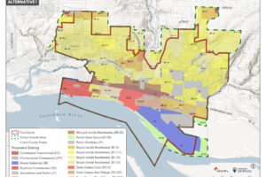 The city of Washougal will hold an open house on Wednesday, Feb. 26, at the Washougal Community Center to present information about its two land use alternative proposals (Alternative 1 map pictured above) to residents. (Graphic contributed by the city of Washougal)