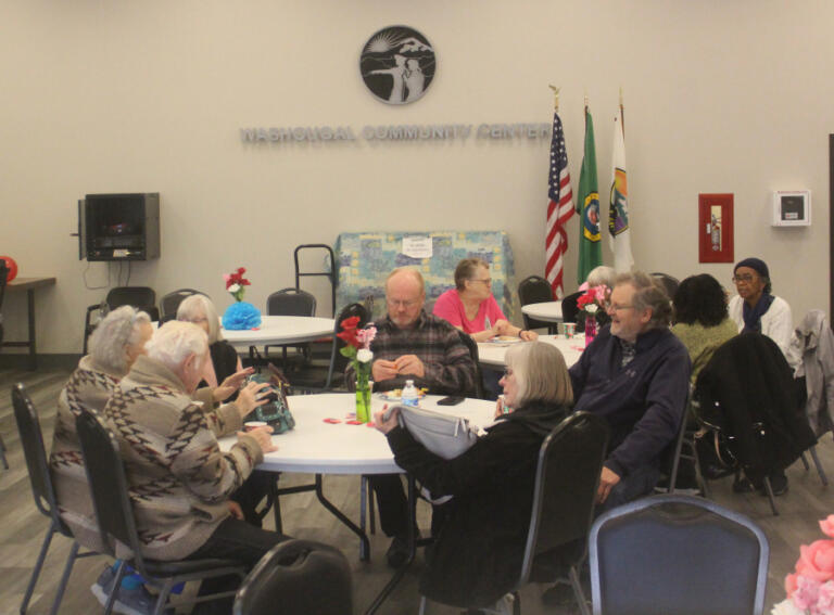 Washougal Senior Association members chat during a celebration event at the Washougal Community Center on Feb. 18.
