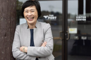 Port of Camas-Washougal CEO Trang Lam stands for a portrait Tuesday, Feb. 18, 2025, outside the port’s visitor center. (Taylor Balkom/The Columbian)