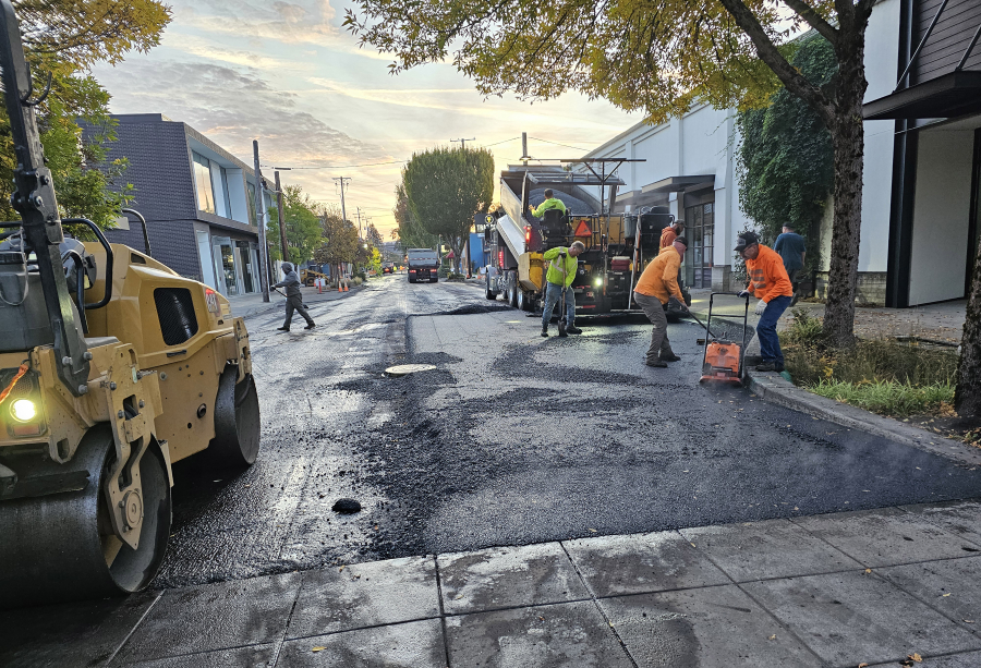 Blackline Inc. employees conduct grind and inlay treatments on Main Street in Washougal. (Photo contributed by the city of Washougal)