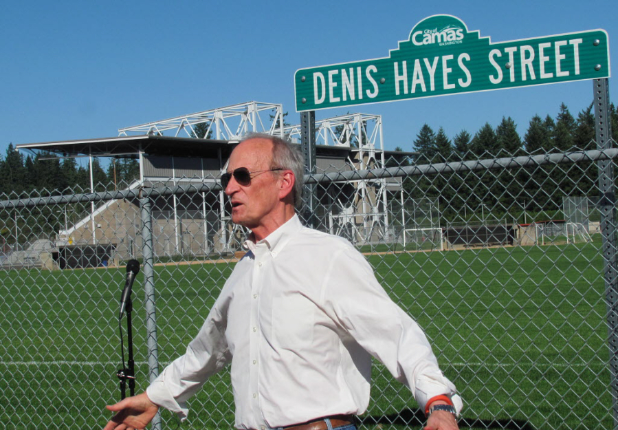 Post-Record files 
 Camas native Denis Hayes, a key organizer of the first Earth Day event, attends a street-dedication ceremony across the street from Hayes Freedom High School in Camas in September 2015, where Ione street was ceremonially renamed after the famous environmental activist.