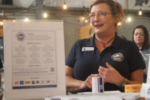 Washougal Business Association President Lori Reed speaks at an open house held at 54-40 Brewing in Washougal, Oct. 12, 2023. (Doug Flanagan/Post-Record files)
