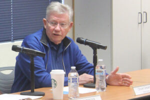 Washougal school board member Chuck Carpenter speaks during a board meeting on April 30, 2024. (Doug Flanagan/Post-Record files)