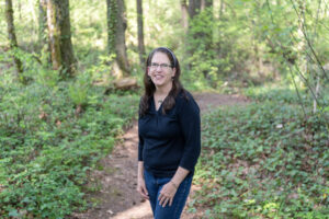 Krista Bashaw, here at Falling Leaf Lake Park, is retiring after a 30-year career organizing special events for the Camas Parks and Recreation Department. (Taylor Balkom/The Columbian)